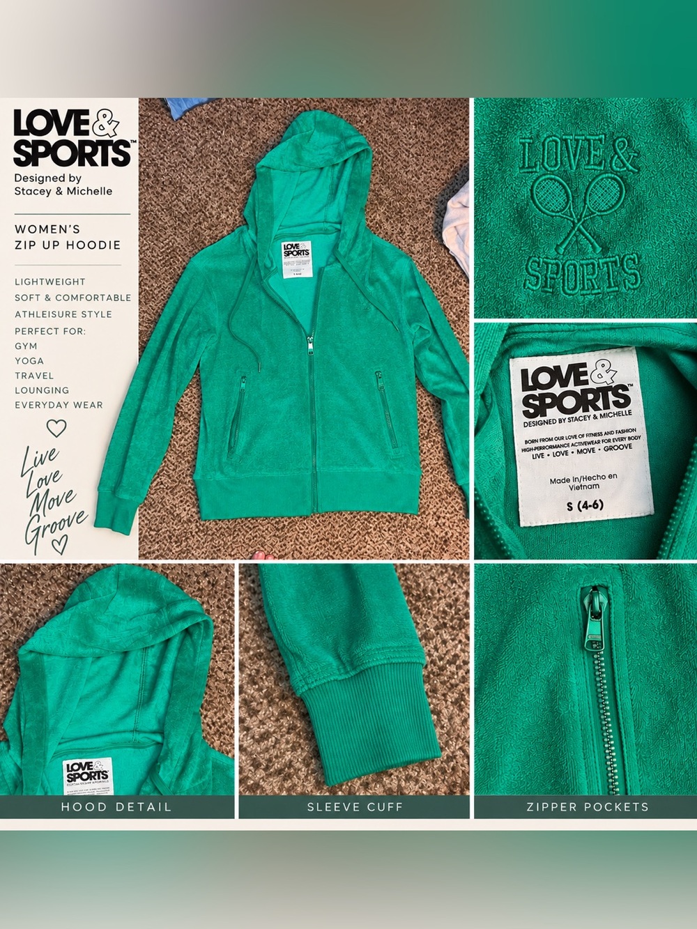 LOVE & SPORTS Women's Green Zip-Up Hoodie